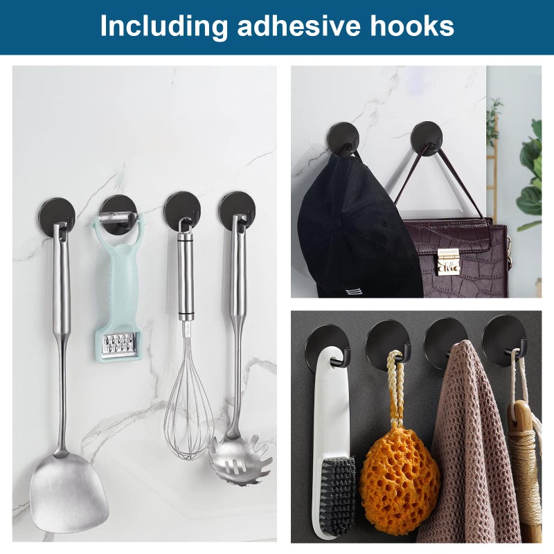 Diesisa Razor Holder 304 Stainless Steel for Shower + Adhesive Sticky Heavy Duty Waterproof Wall Hooks  Premium for Hanging Towels  Coat  hat (2+2 Pack) - Black - Image 3
